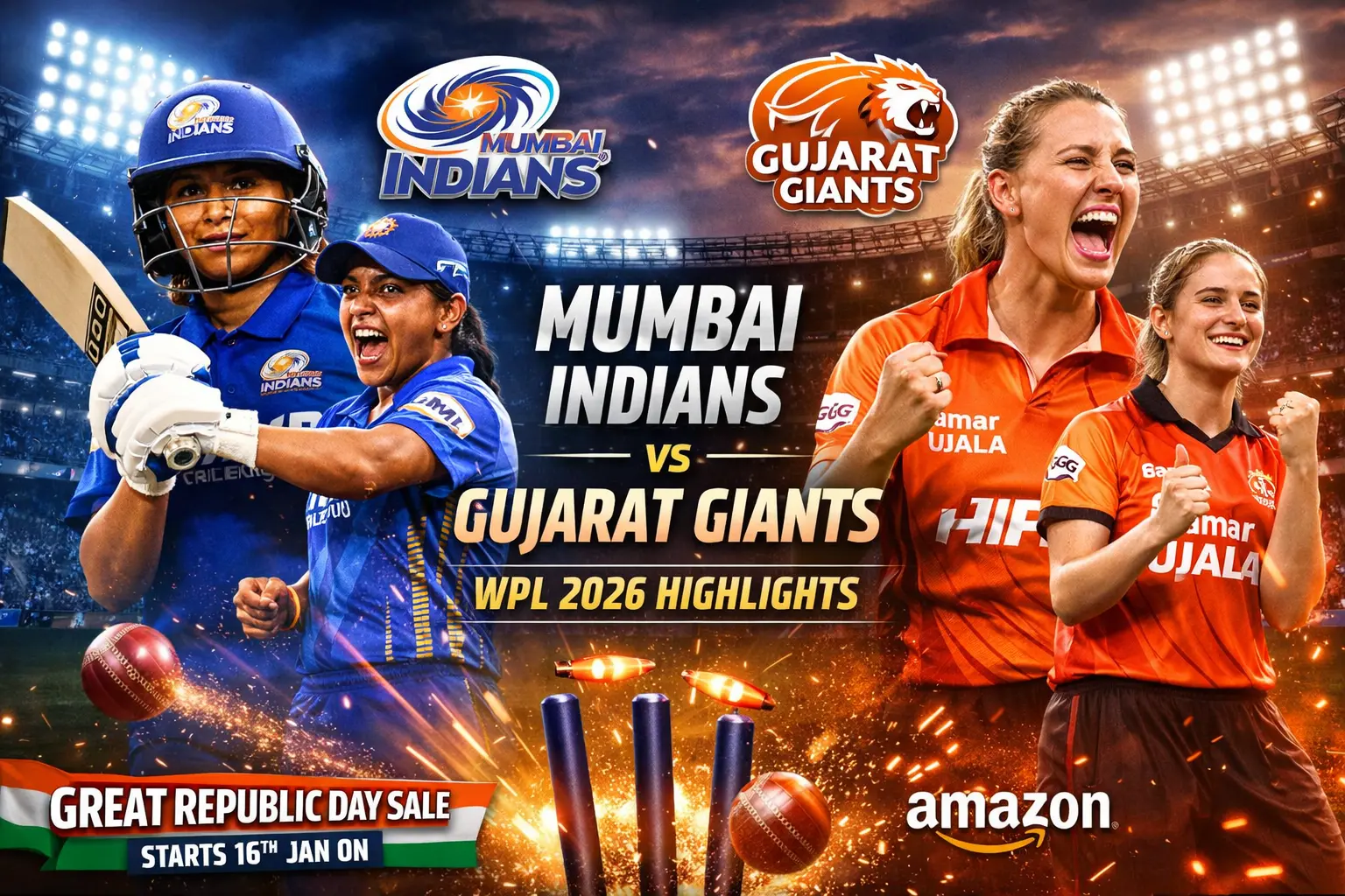 Mumbai Indians vs Gujarat Giants Highlights