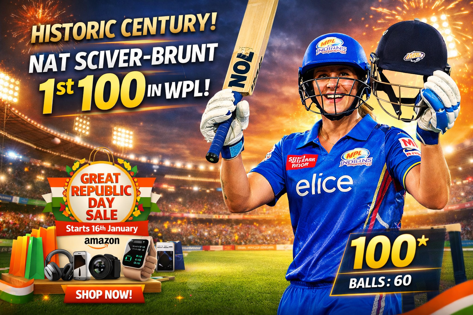 Historic Brilliance: Nat Sciver-Brunt’s Power-Packed Century Lights Up the WPL